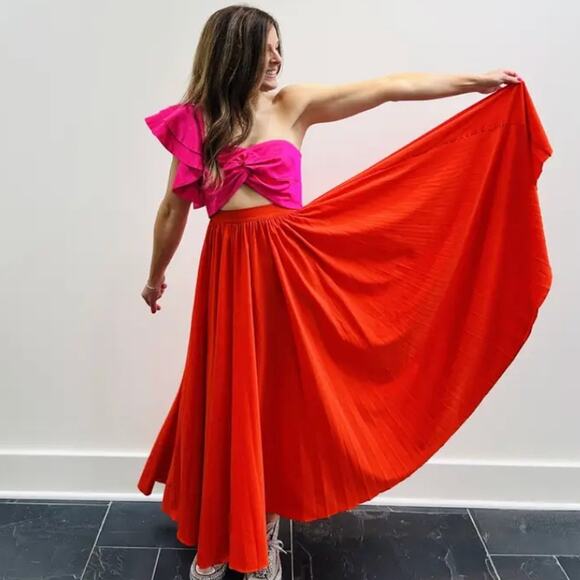 Amur Pink Orange One Shoulder Gown SIZE 2 Pleated Cut Out Formal Vacation $600 - Picture 5 of 16